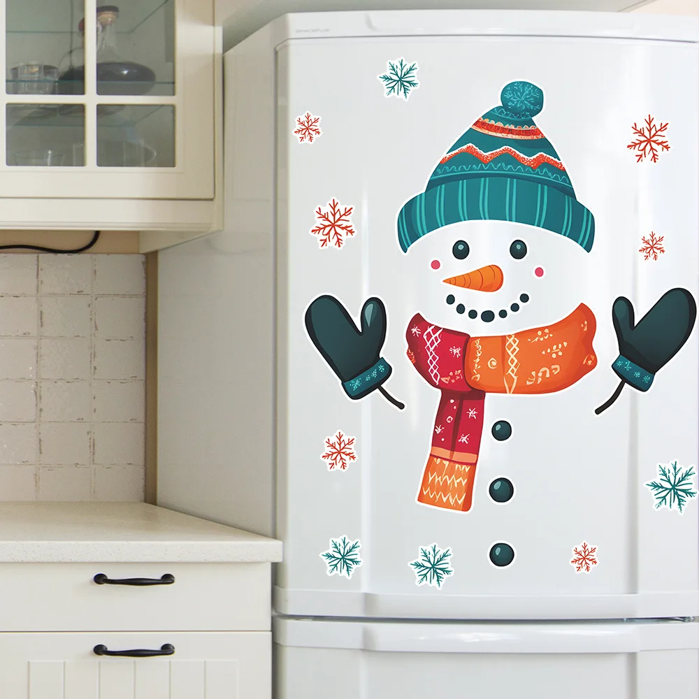 Painted Christmas Snowman Wall Sticker New Year Fridge Door Decor Mural Room Cabinet Decoration Self-adhesive Festival Decals