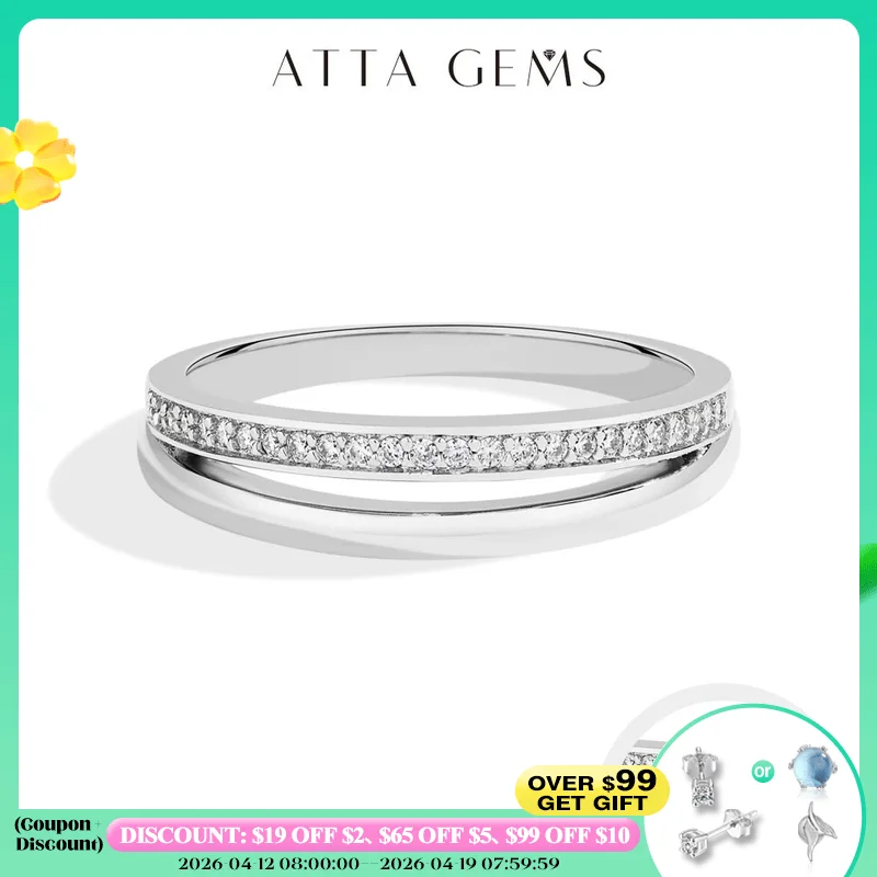 

ATTAGEMS 100% серебро 925 пробы с муассанитом, два круга, кольца, позолоченное 18 карат, простое штабелируемое кольцо для женщин, обручальное ювелирное изделие