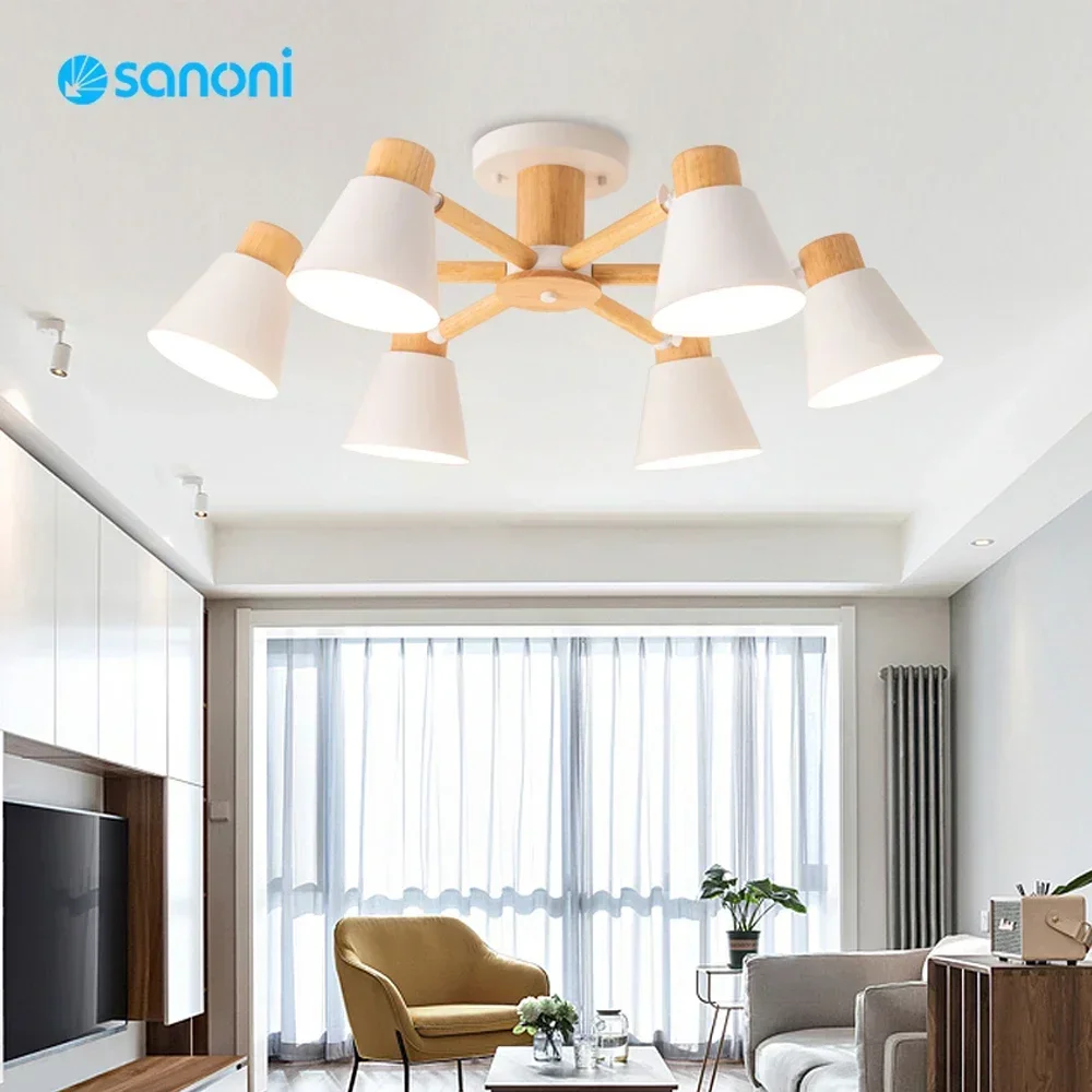 Nordic Wood Ceiling Lamp Living Room Lustre Ceiling Lamp For/Bedroom/Restaurant Hotel Modern Chandelier Home Decoration Lighting