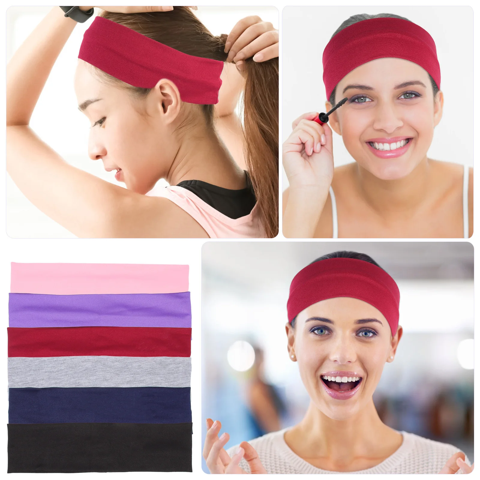 

6Pcs Anti-Skid Headband Elastic Sports Sweatband for Women Running Yoga Basketball Workout Head Sweatband Running Headband