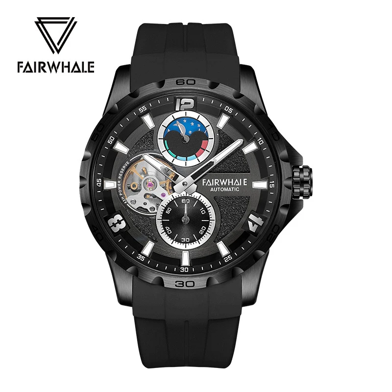 

Роскошные мужские часы с турбийоном Mark Fairwhale, модные брендовые спортивные водонепроницаемые светящиеся механические часы с фазой Луны, мужские часы Reloj Hombre
