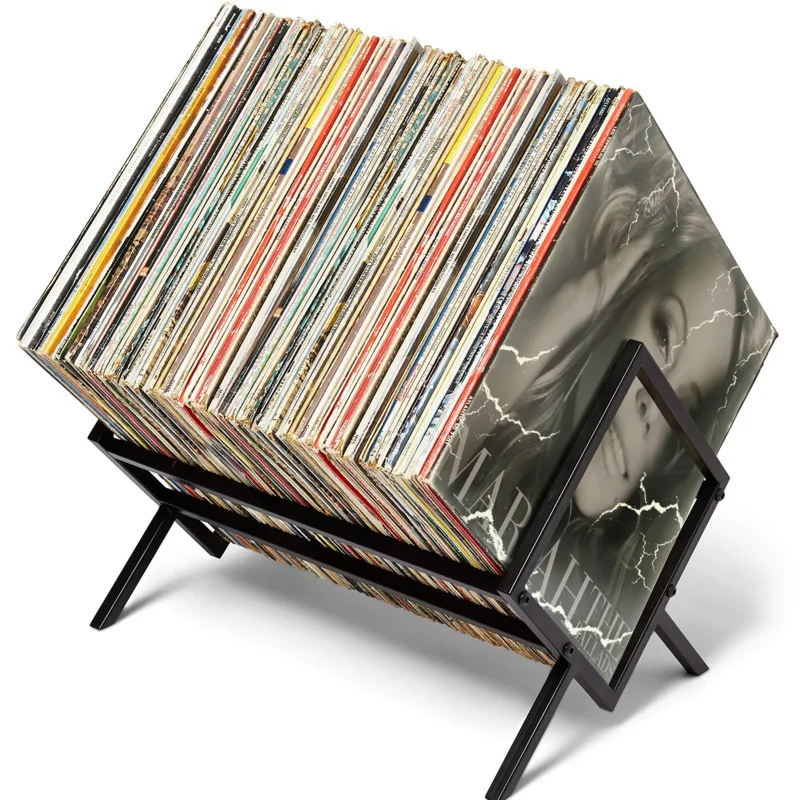 Portable Vinyl Record Storage Matte 80 To 100 LP Capacity Durable Metal Single Tier Single Tier Magazine Stand Bookshelf