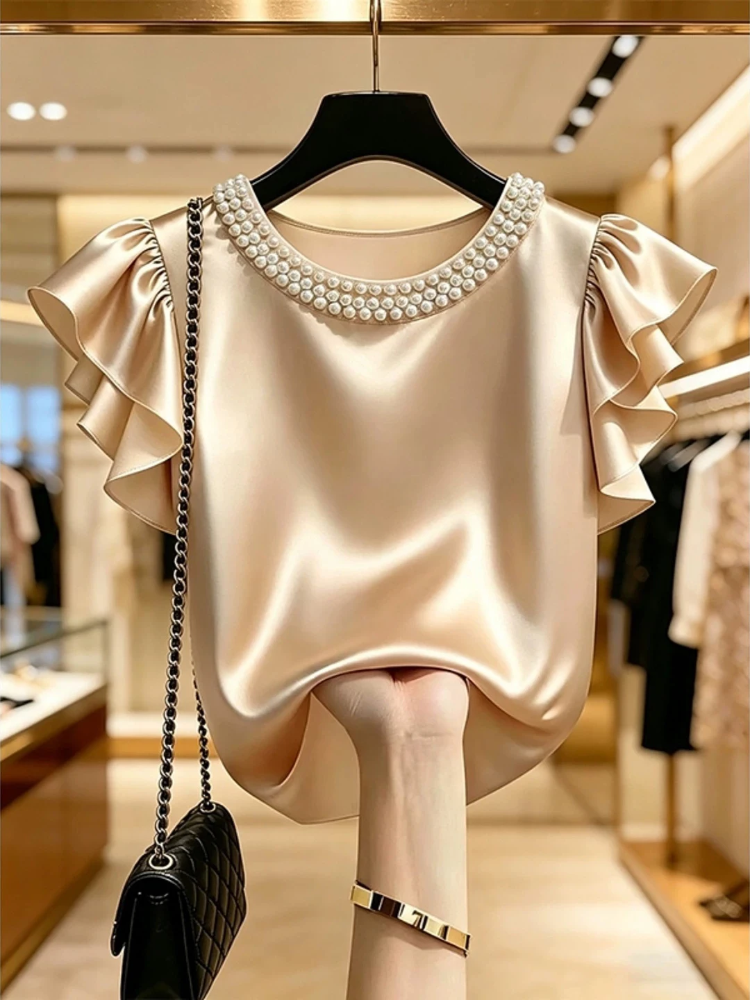 

Elegant round Neck Embellished Sleeveless Top Women's Summer Fashion Korean Style Straight Cut High End Feeling Blouse