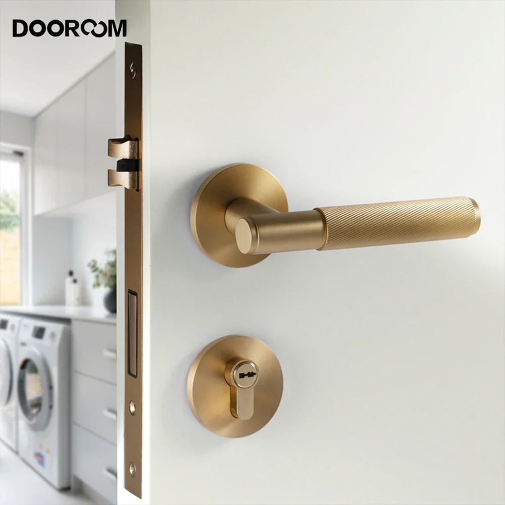 Imagem -04 - Dooroom-brass Knurled Door Lock Handle Grupo Privacidade Manequim Interior Quarto Banheiro Duplo Lever Madeira Interior Preto Ouro Novo
