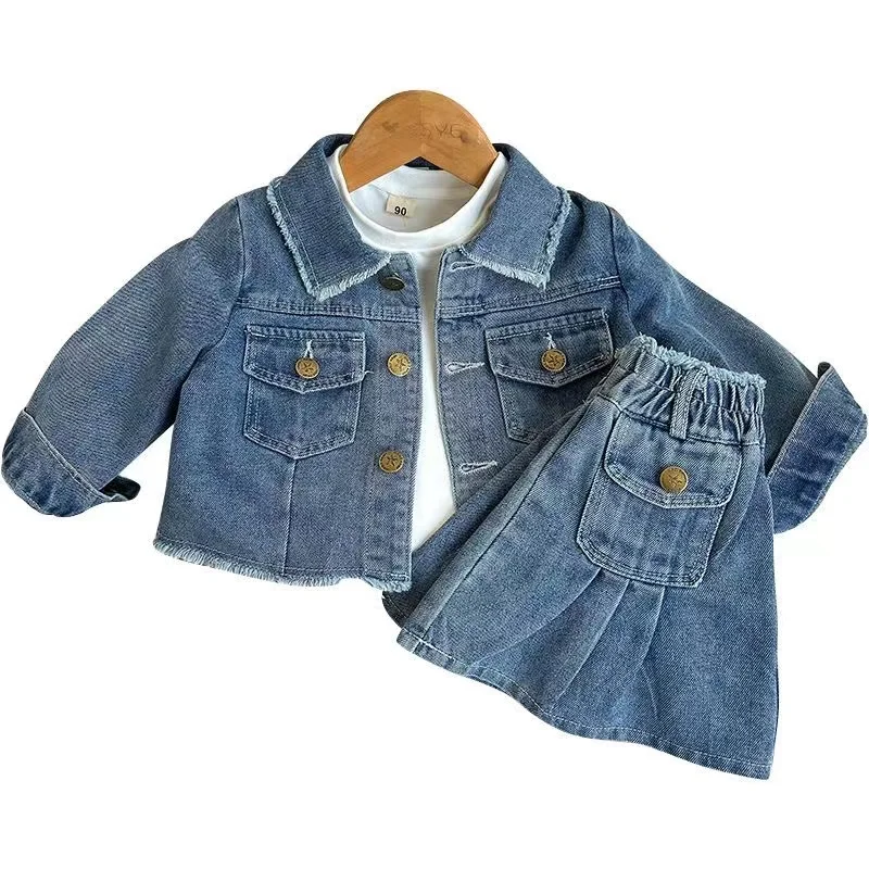 New Children\'s Denim Jacket Set Spring Denim Kids Jackets+Skirt Long Sleeve Girls Children Casual Costumes Autumn Girl Clothes