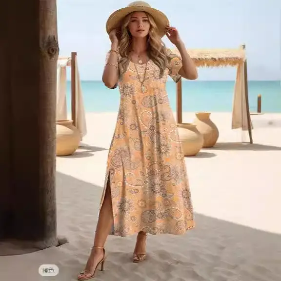 تنورة عالية الخصر مطبوعة بالزهور ort Sve Long Dr كاجوال من نسيج البوليستر على شكل حرف A مناسبة للعمل والترفيه