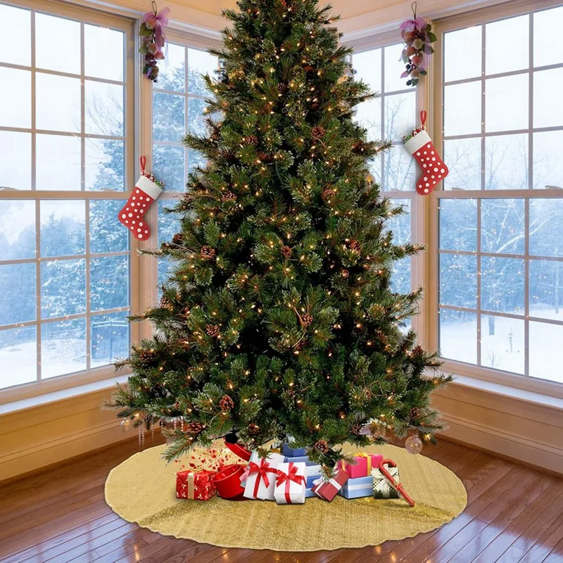 Юбка для новогодней елки, 36-дюймовая юбка с блестками для елки, коврик для рождественской елки