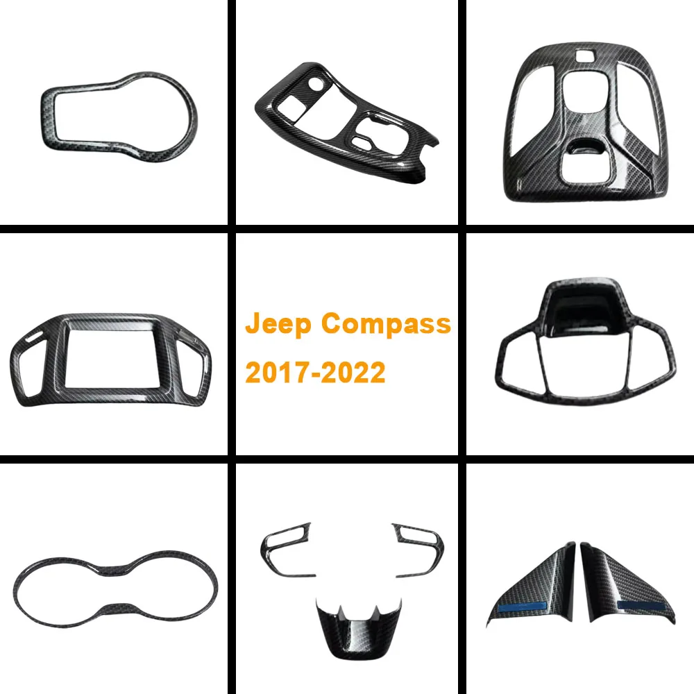 Carbon Fiber Central Gear Box Panel Protection Trim ABS Plastic GPS Navigation Cover Frane For Jeep Compass 2017 2018 2019-2022