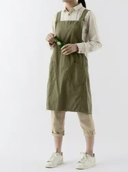 Korean Aprons with Pocket Canvas Pinafore Texture Cotton Work Clothes Coffee Shops Sarong Florist Home Kitchen Garden Japanese