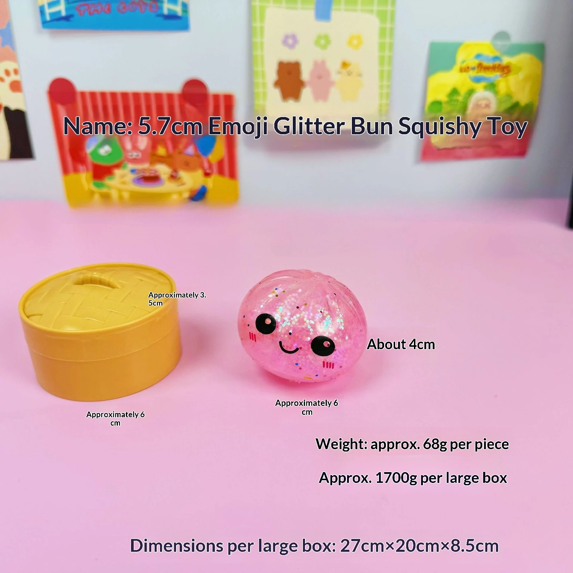 Glittere Dumpling Squishys De 9 Cm, Juguetes Antiestrés Sensoriales Con Forma De Empanadilla, Incluye Mini Cesta Vaporera, Colores Rosa, Azul Y Blanco, Regalo Para Adultos Y Niños