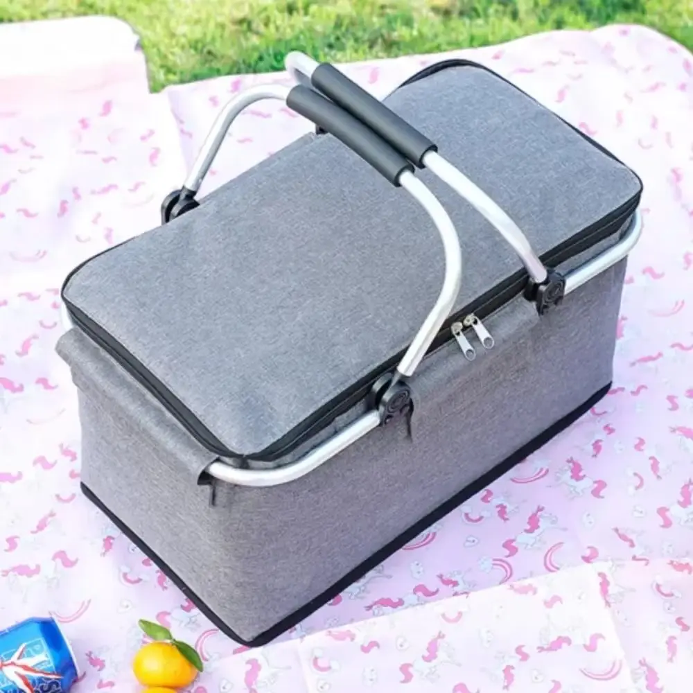 

Aluminum Alloy Handle Outdoor Picnic Bag Large-capacity Two-way Zipper Travel Thermal Bag Reusable Portable