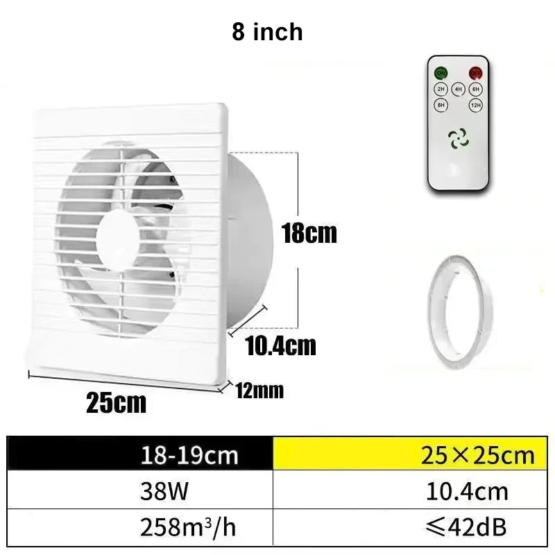 Ventilateur d'extraction mural avec fenêtre télécommandée, 220V, 4/ 6/ 8 pouces, pour salle de bains, toilettes, cuisine, Ventilation d'air avec fonction de synchronisation