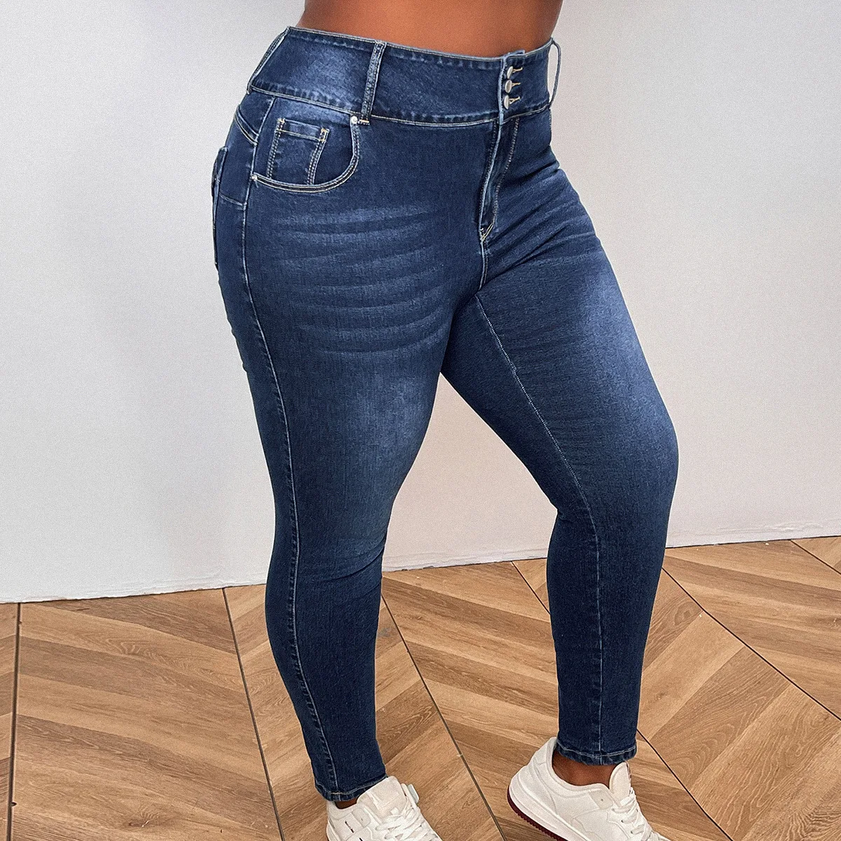 European and American Large Size Jeans Straight High Waist Elastic Hip Lift Thin Jeans