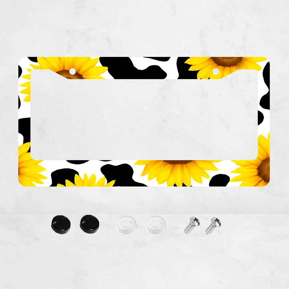 

1 шт. рамка для номерного знака с 2 отверстиями, дизайн с желтым подсолнухом, алюминий, 6x12 дюймов, с винтами, стандартный размер для США, Канады, Мексики