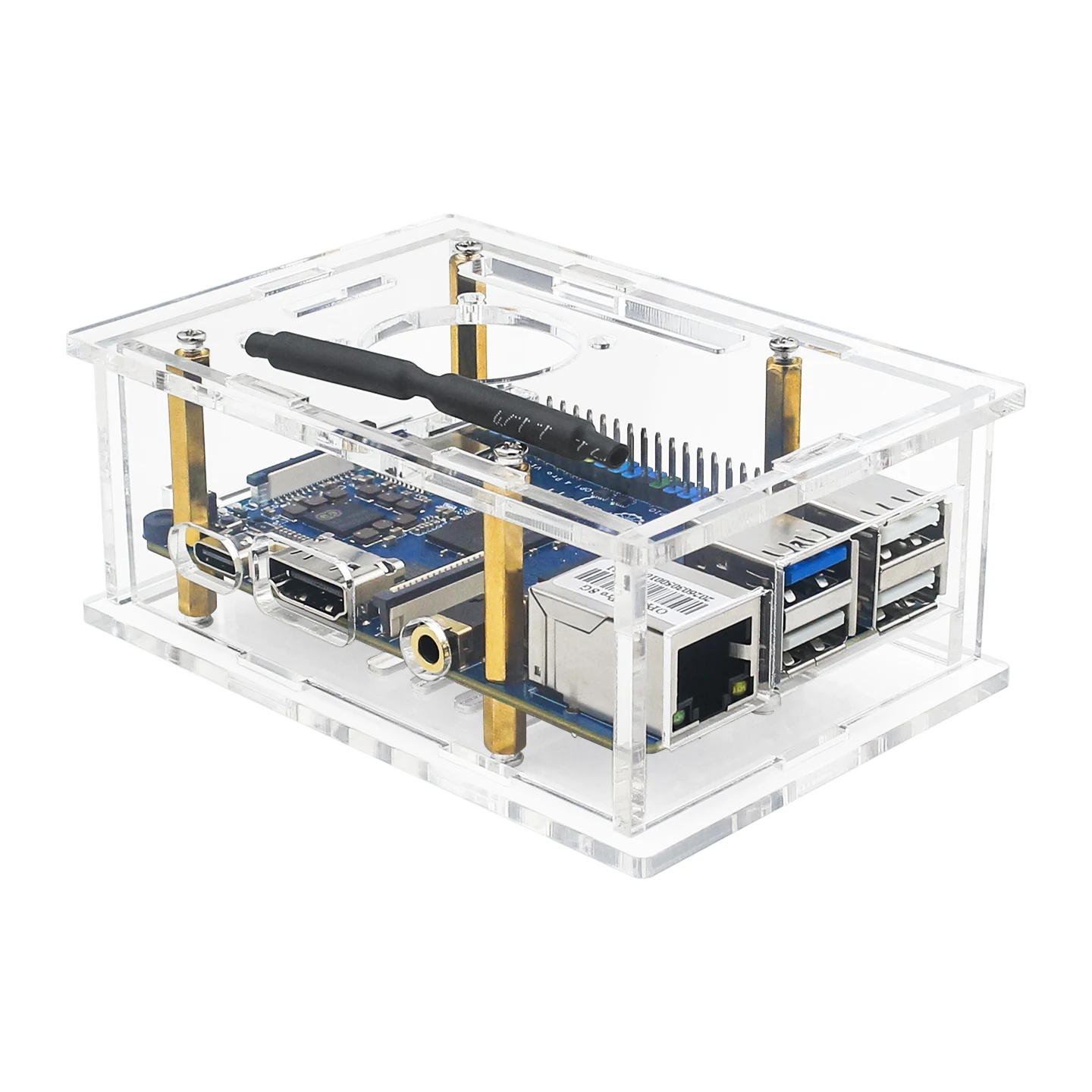 Obudowa Orange Pi 4 Pro z przezroczystego akrylu, ochronna, z opcjonalnym wentylatorem chłodzącym, radiatorem i zasilaczem do płytki Orange Pi. — zdjęcie produktu 7