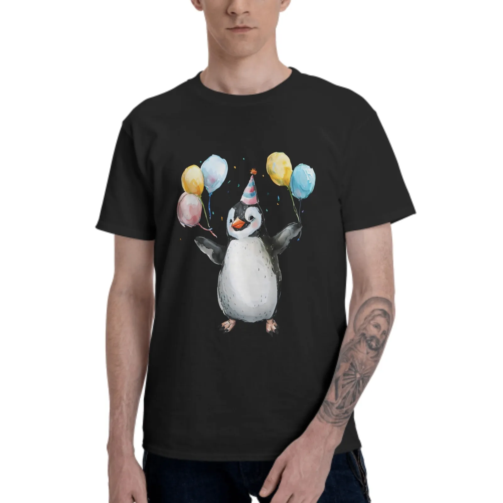 Balloon Penguin Men's Clothing T Shirt Summer Fashionable Trendy Round Neck Tees Sport Leisure daily Man short sleeve T-shirt