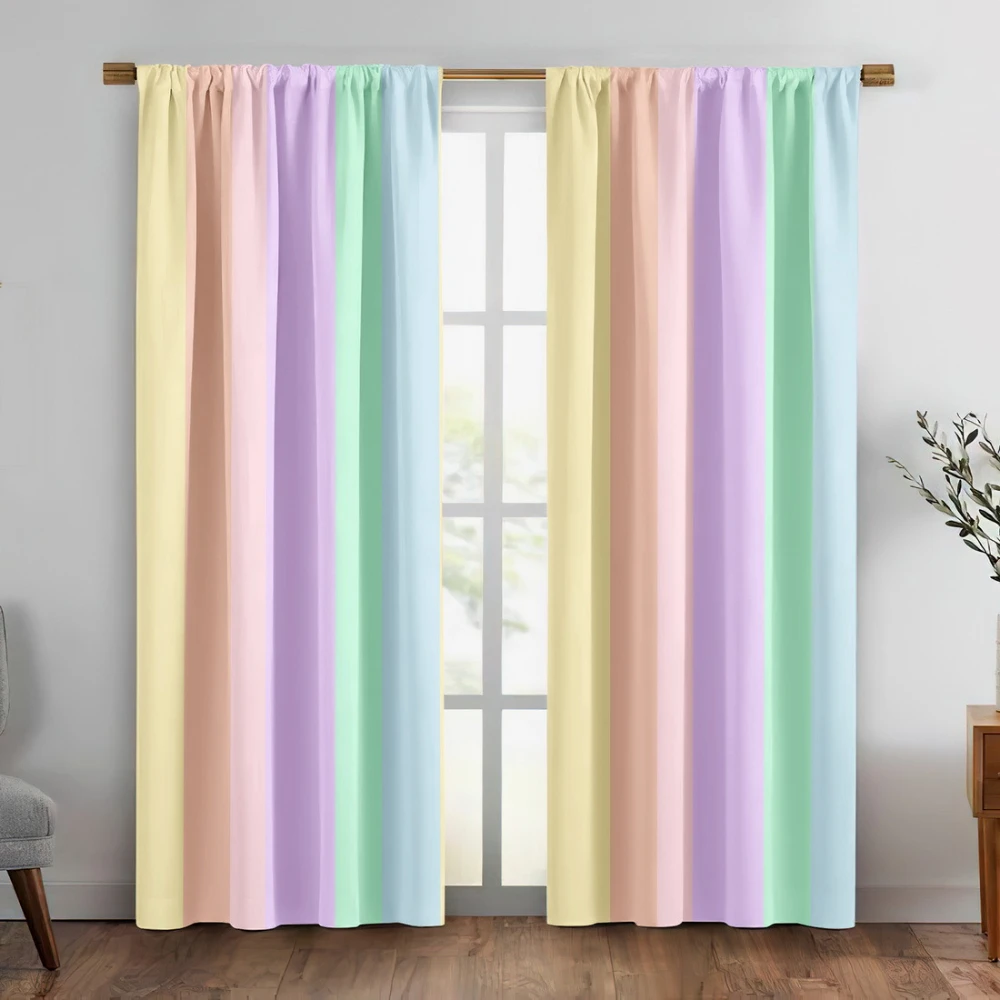 Pastel Rainbow Stripe Macaron Color Curtains, Rod Pocket, Polyester, Home Decor, Bedroom Living Room, Colorful Decor, Home Decor