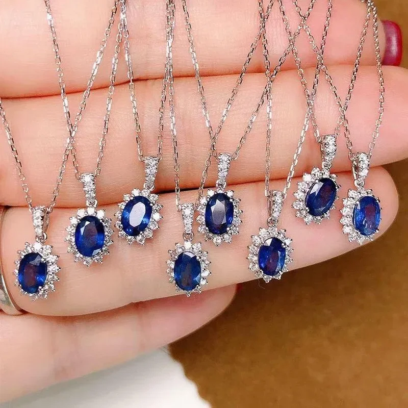 Blue Oval Copper Set Zircon Pendant Necklace Ladies Wedding Luxury Women\'s Accessories Anniversary Gift Fashion Jewelry