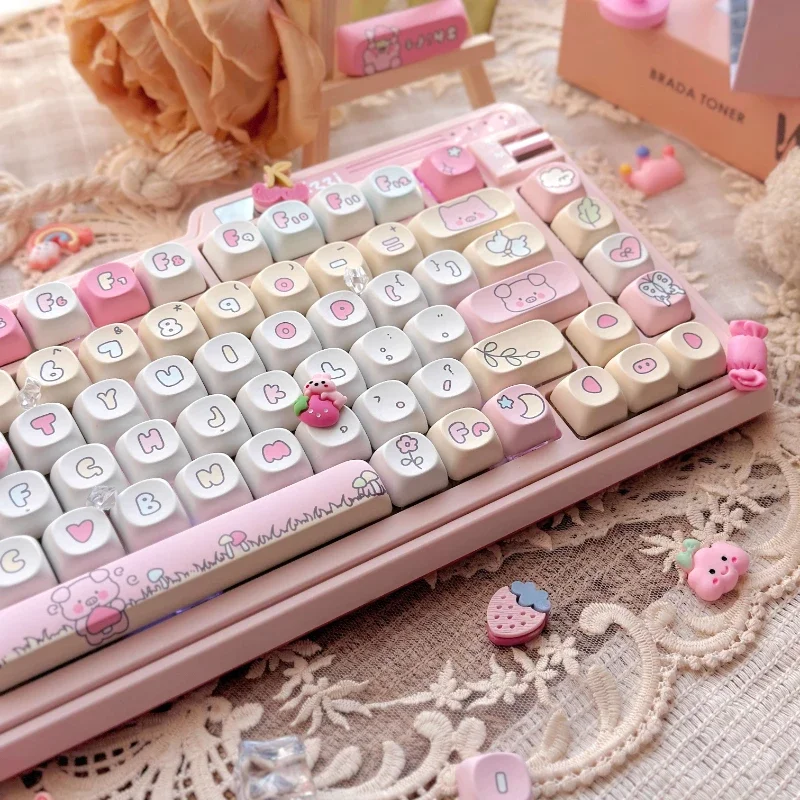Pink Pig Tema Keycaps Set, Acessórios Teclado Mecânico, PBT, Sublimação, ROA Perfil, Presente