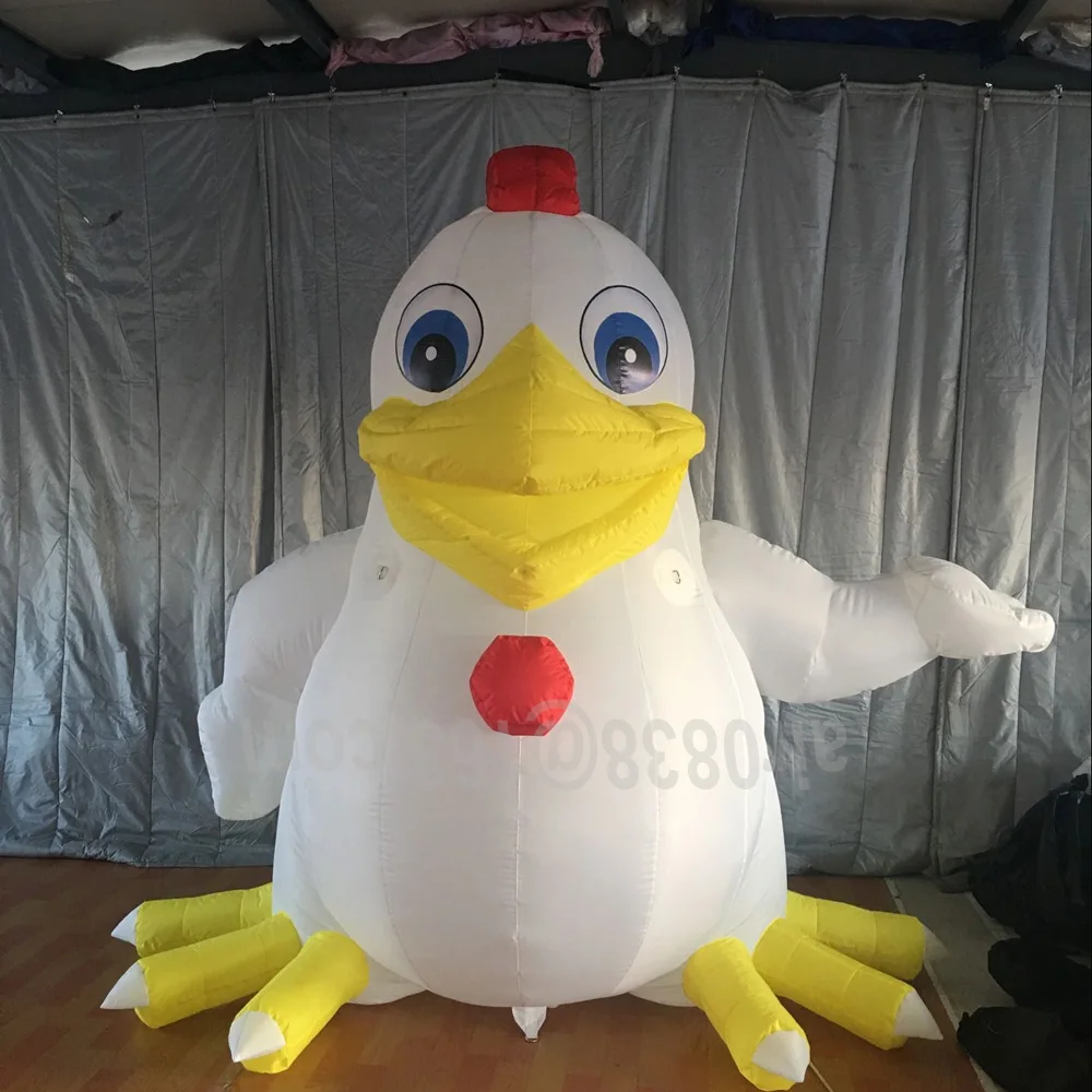 Customized White Inflatable Chicken Giant Inflatable Rooster Mascot Cock Hen Model With Blower For Outdoor Advertising