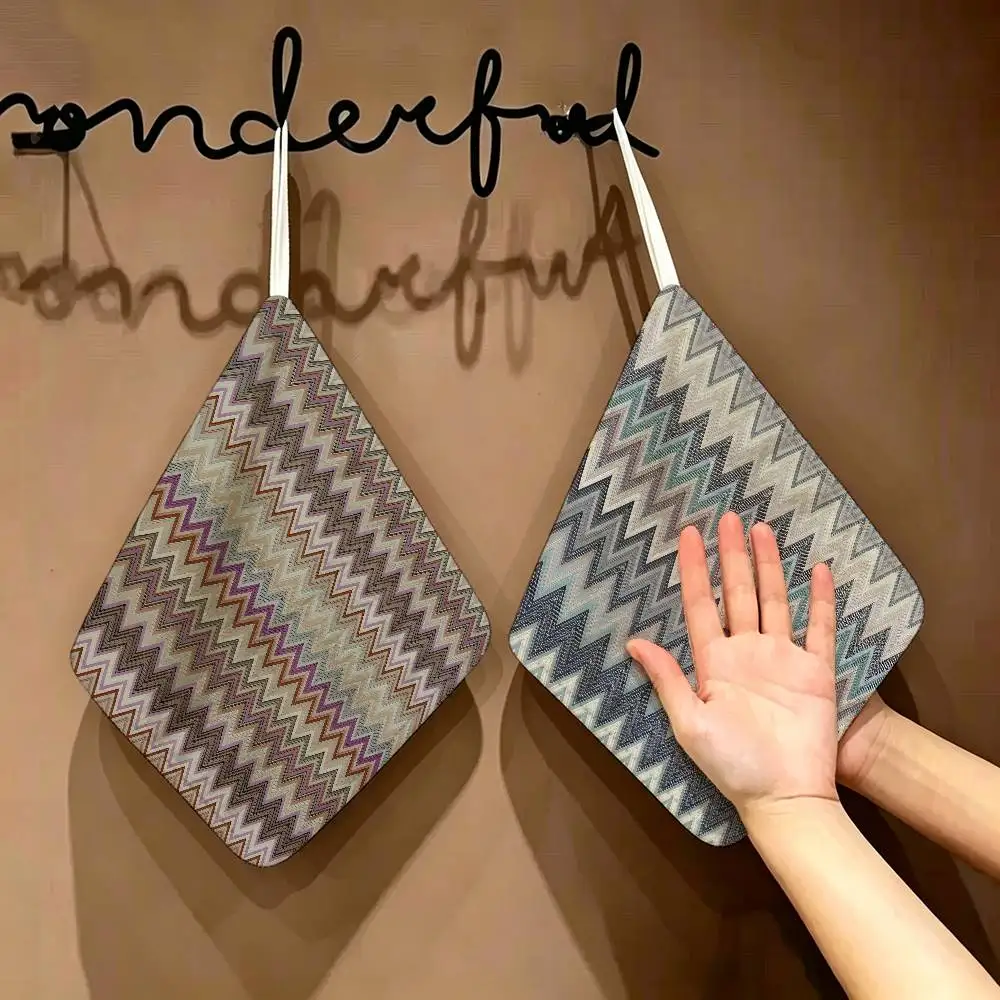 Geometric Zig Zag Wav Hanging Polyester Cotton Towel, Reusable Hand Wiping Cloth, Wear Resistant for Home Kitchen Sink