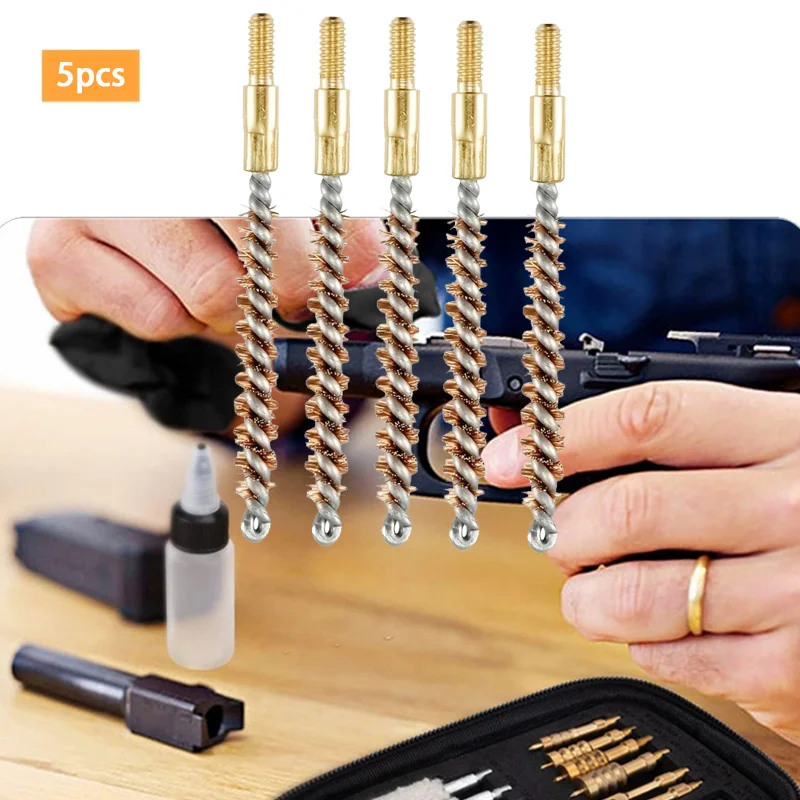 5Pcs .17cal Copper Phosphor Bristle Bronze Bore Cleaning Brush,for Shoutgun Pistol Bore Brushes Cleaning Mop Brushes,GunTool Kit image 4
