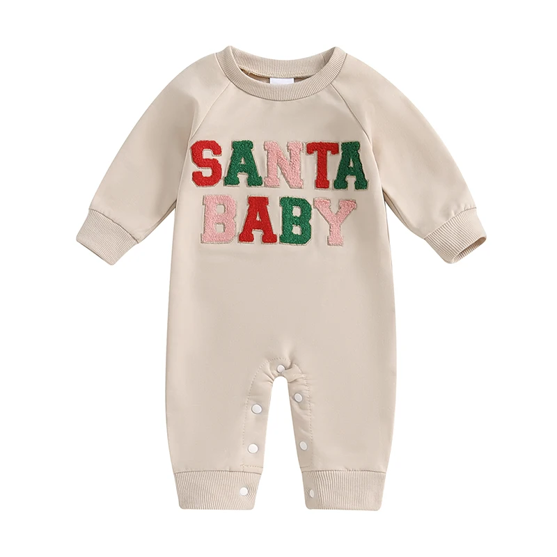 

Baby Christmas Jumpsuit Long Sleeve Round Neck Letter Embroidery Romper Newborn Outfit