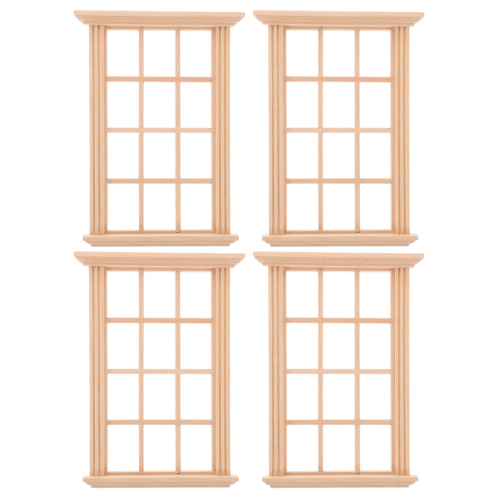 4 Pcs Dollhouse Window Accessories Wooden Miniature Things Model Pretend Play Toys Kids Uncolored Tiny Homes Decor
