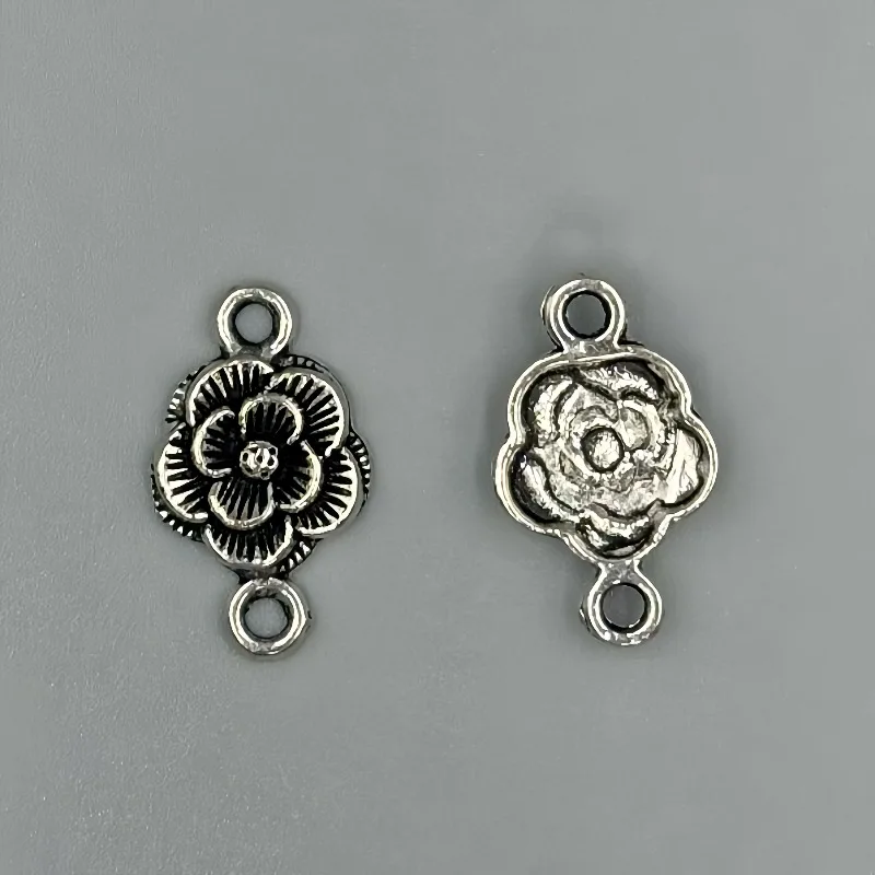 250 Stück antike silberne Blumenverbinder aus Legierung, 20 x 12 mm, für die Herstellung von DIY-Armbändern, Ohrringen und Schmuck # 3925 – Detail 2