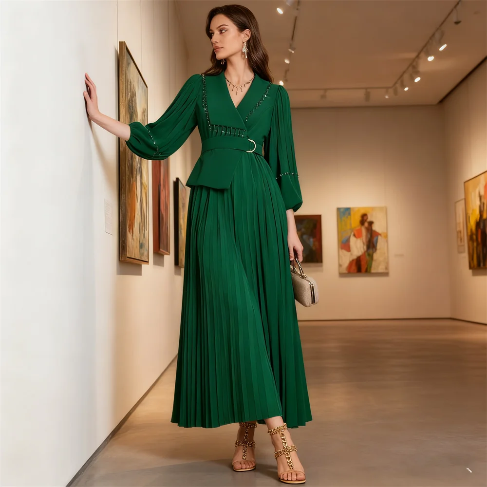 

Modest Muslim Dresses for Woman Pleated Beads Tassel Party Dress Dubai Abayas Turkey Kaftan Kebaya Caftan Robe Islam Jalabiya