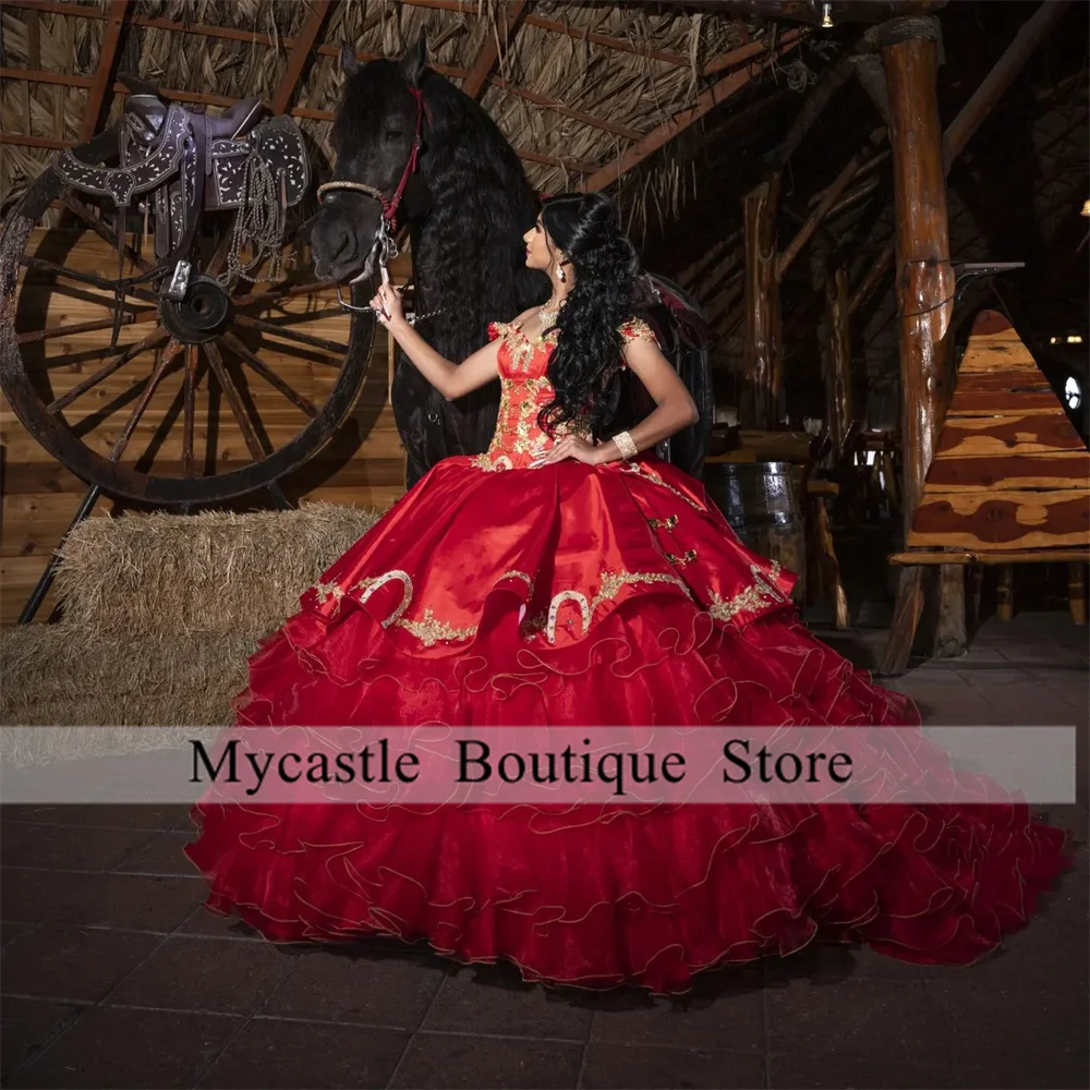 Mexico Red Ball Gown Quinceanera Dresses 2023 Beading Lace Appliques Ruffle Sweet 16 Dress Birthday Party Gowns Lace-up Vestidos