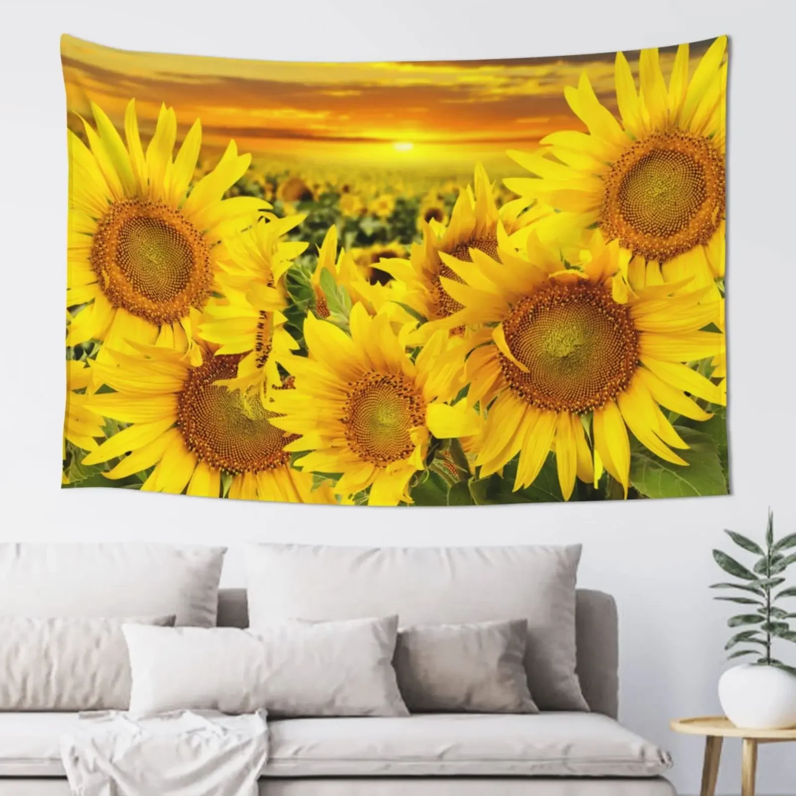 Sunflower Tapestry Yellow Blooming Flower Green Leaves Country Landscape Tapestries Wall Hanging For Bedroom Living Room Dorm