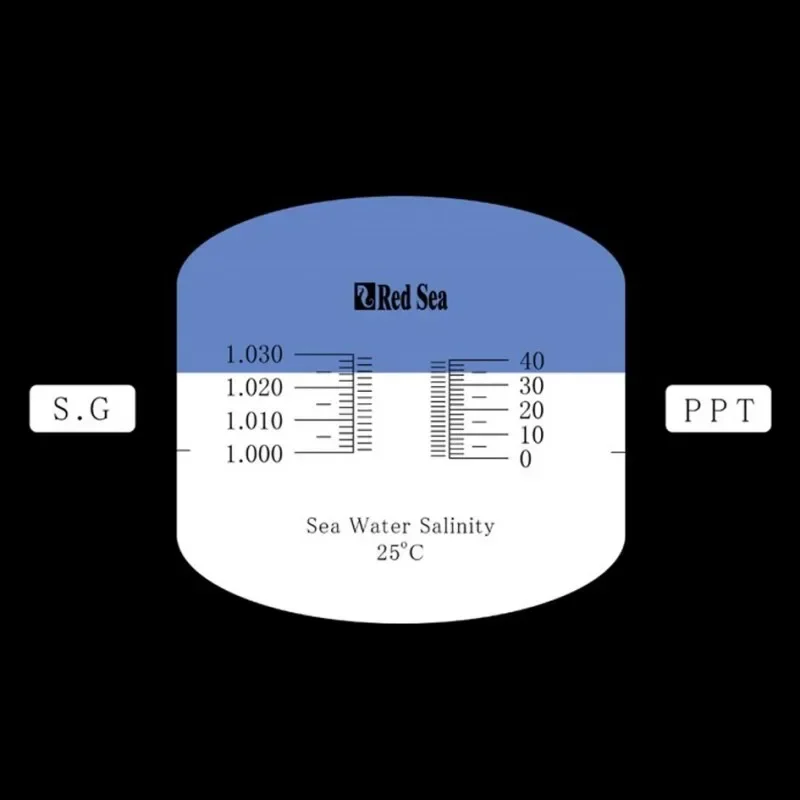 Redsea水族館光学屈折計、25oc/77ocで海水の絶対塩分を測定