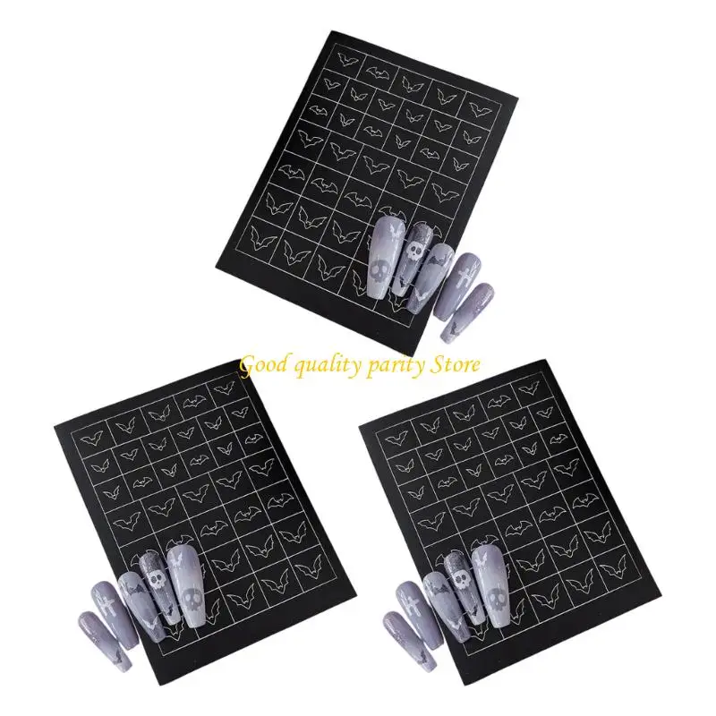 M4YA สติ๊กเกอร์ติดเล็บฮาโลวีน Spooky Skeleton สติกเกอร์เล็บสำหรับนักปาร์ตี้ ใช้งานง่าย