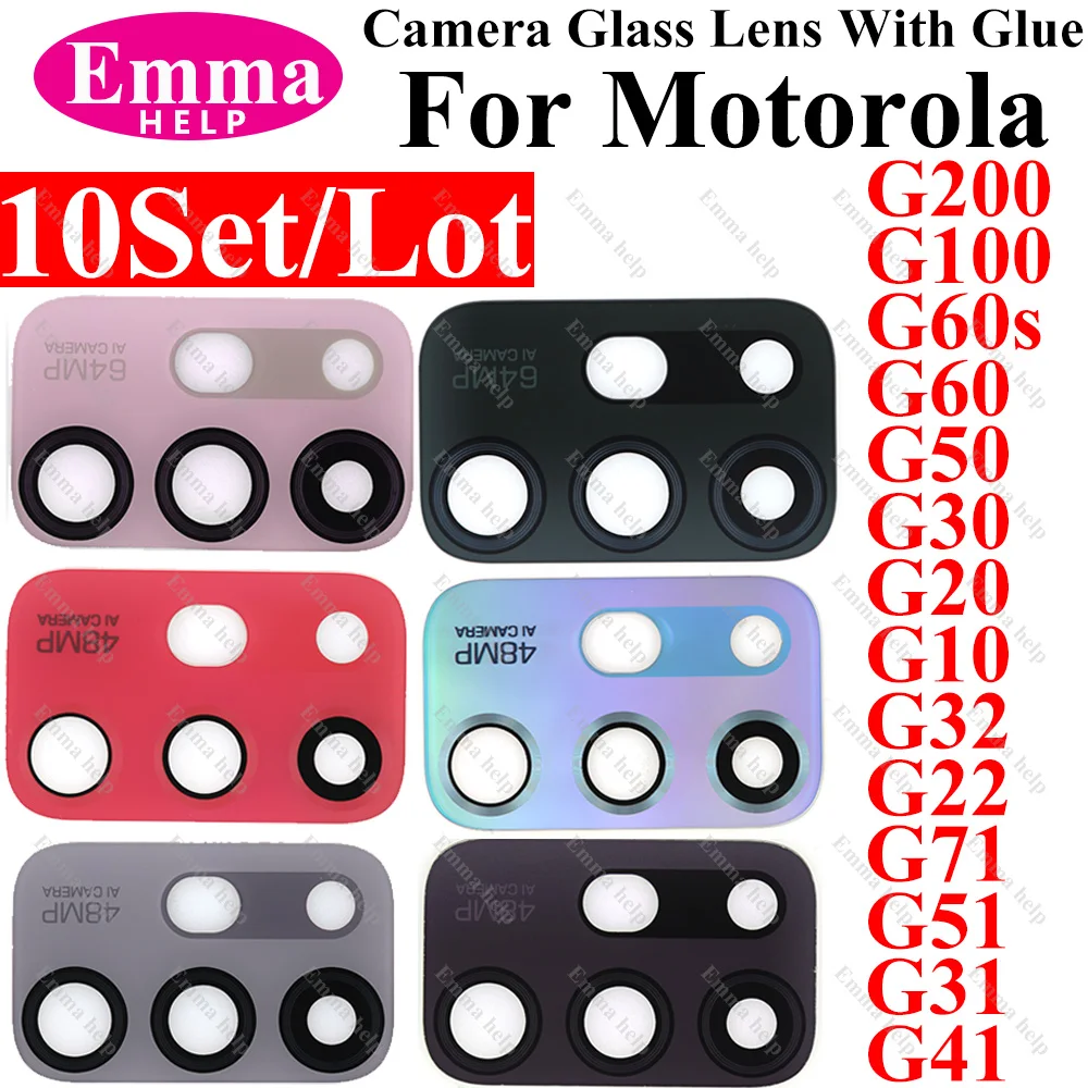 10 sztuk/opakowanie Szklana soczewka tylnej kamery do Motorola G30 G20 G10 G32 G71 Moto G51 G60 G50 G30 z naklejką samoprzylepną