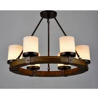 Retro American Wooden round Iron Chandelier Light for Villa Living Room Library Museum Retro Cafe - Vintage Village Design