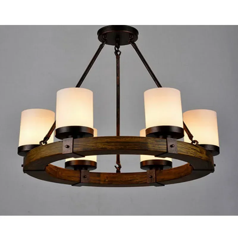 Retro American Wooden round Iron Chandelier Light for Villa Living Room Library Museum Retro Cafe - Vintage Village Design