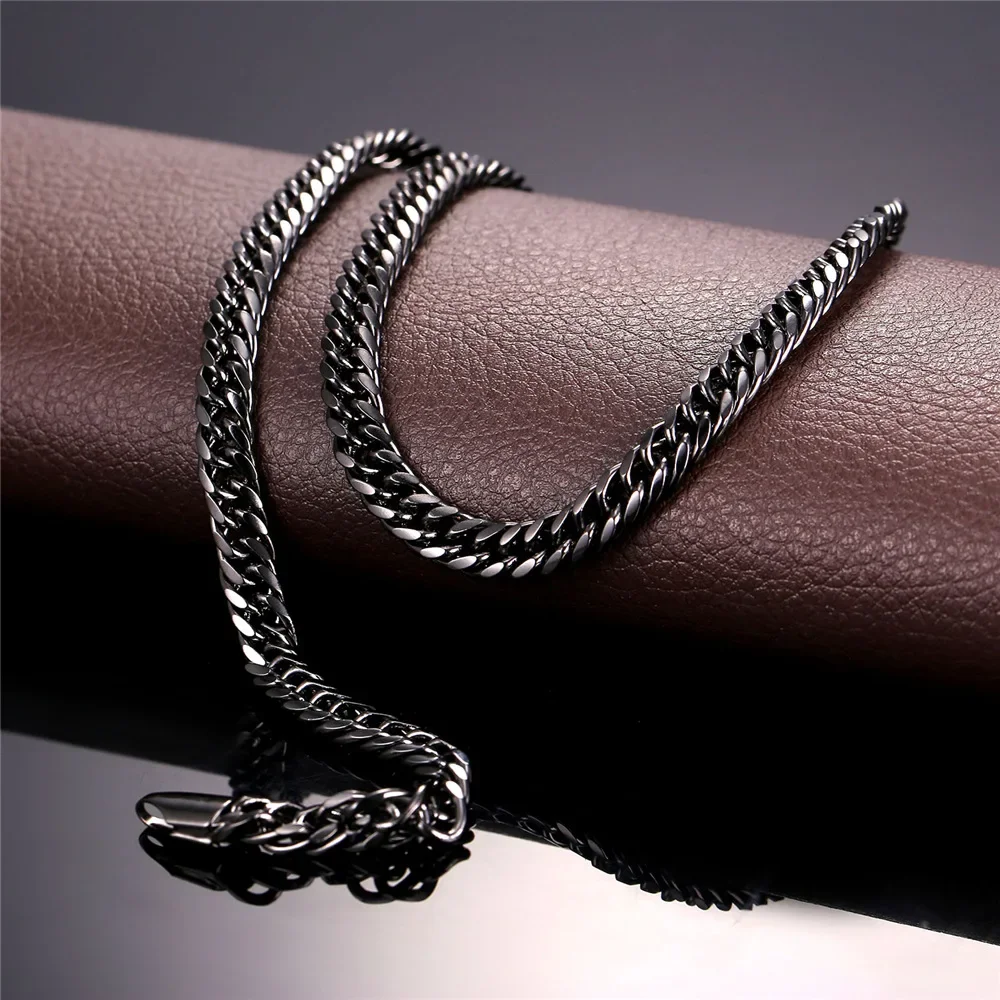 U7 Long Black Venitien Chain Necklace For Men Jewelry Trendy 6mm 46cm/55cm/66cm/71cm/76cm Mens Necklace Wholesale N560