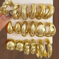 New Trendy Gold Color Twisted C Shape Tear Drop Earrings Set for Women Fashion Metal Geometric Circle Earrings Jewelry