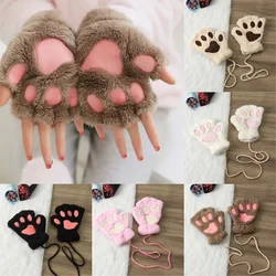 1 Pair Kawaii Cartoon Kids Boy Girl Glove Sweet Animal Cat Paw Half-finger Glove for Children Autumn Winter Warm Thicken Glove