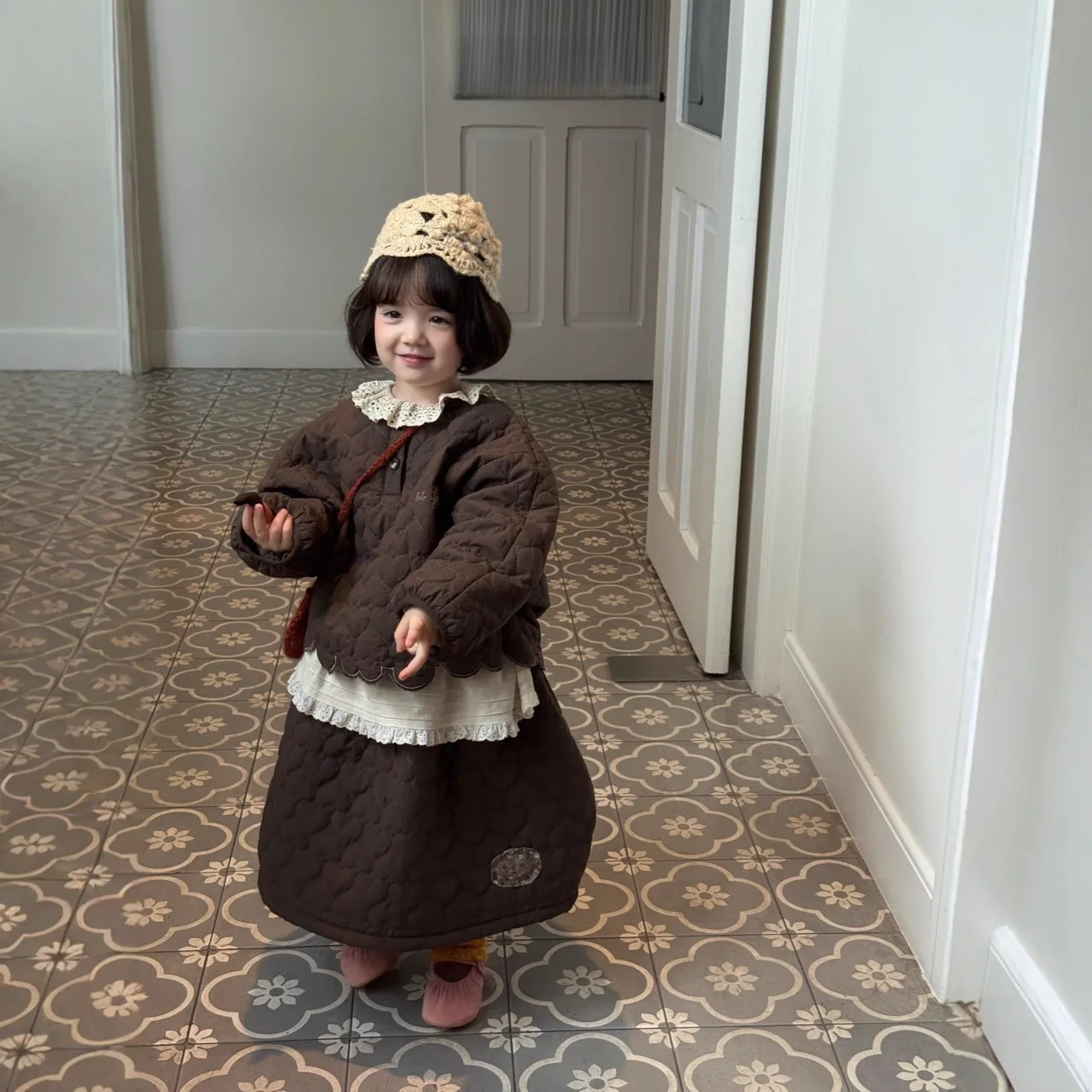 

Cotton Coat Midi Skirt Grils Children New Suit Flower Design Beautiful High Quality Sweet Cute Loose Casual Autumn Winter