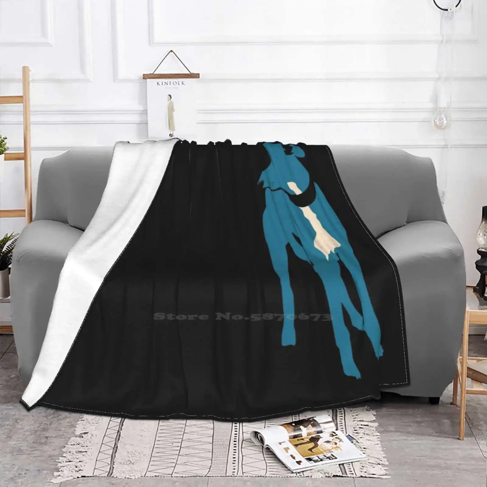 Blue Grey Whippet Shaggy Throw Soft Warm Blanket Sofa/Bed/Travel Love Gifts Whippet Sighthound Skinny Dog Italian Greyhound Blue