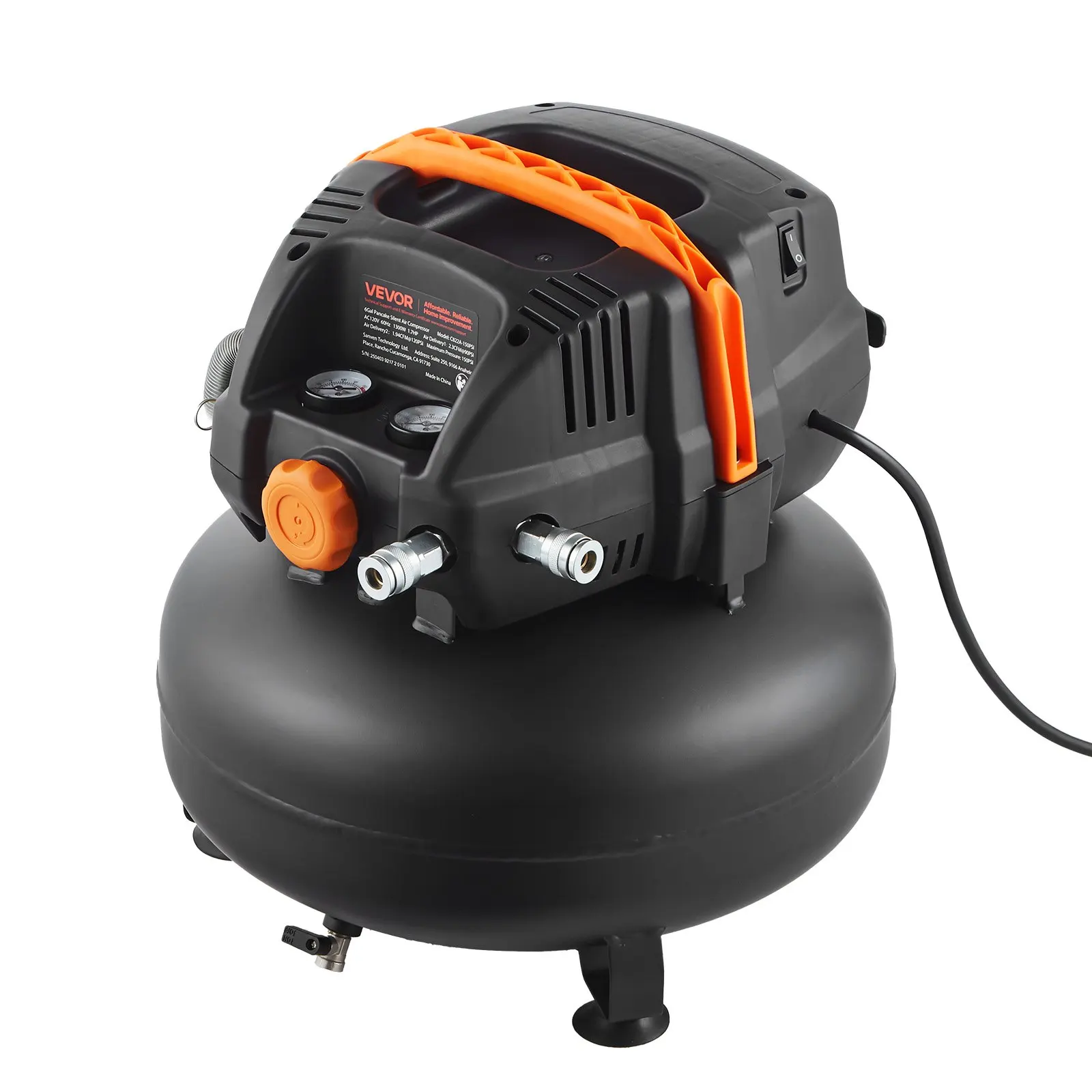 

6 Gallon Air Compressor, 1.7HP 2.3CFM @ 90PSI Portable Pancake Air Compressor & 150PSI Max Working Pressure, Oil-Free