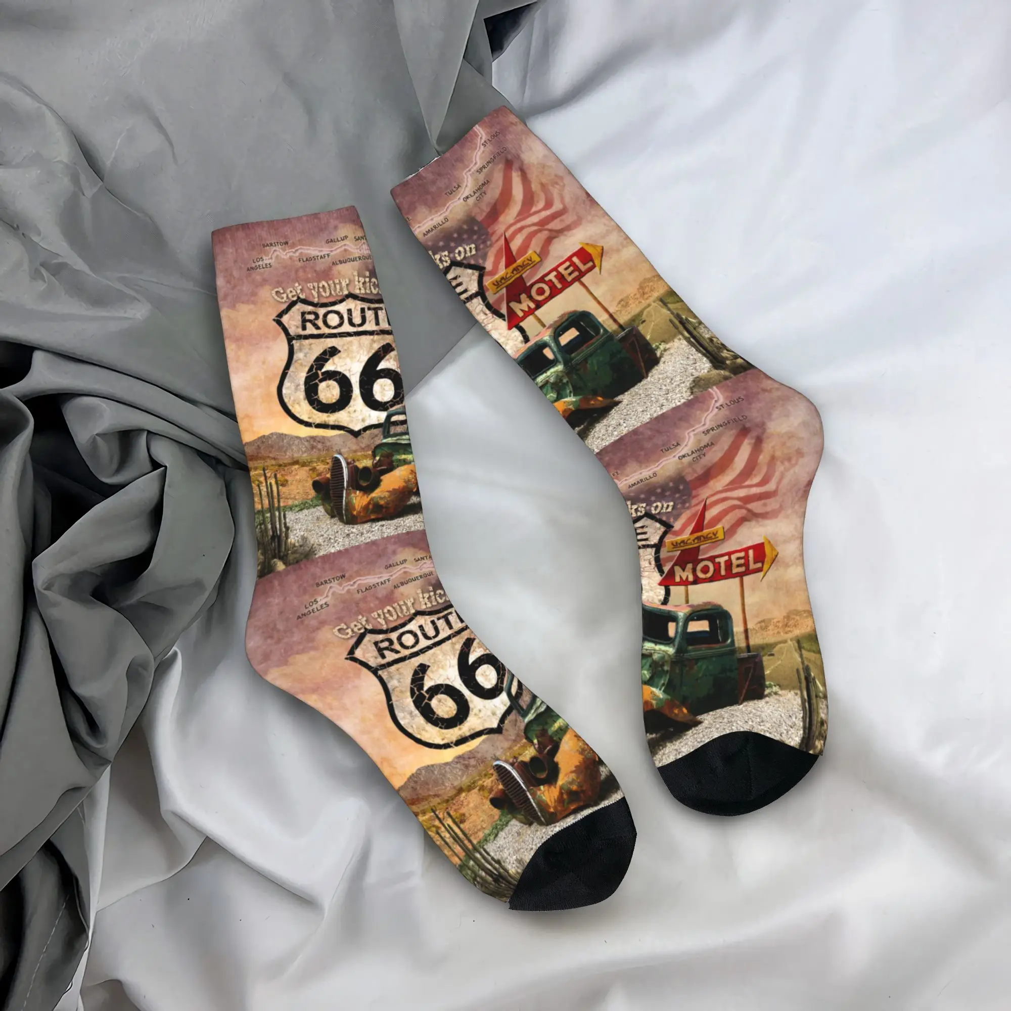 

Мужские носки Custom Kawaii Get Your Kicks On Route 66, унисекс, дышащие, теплые, с 3D-печатью, с изображением дорожных знаков шоссе США