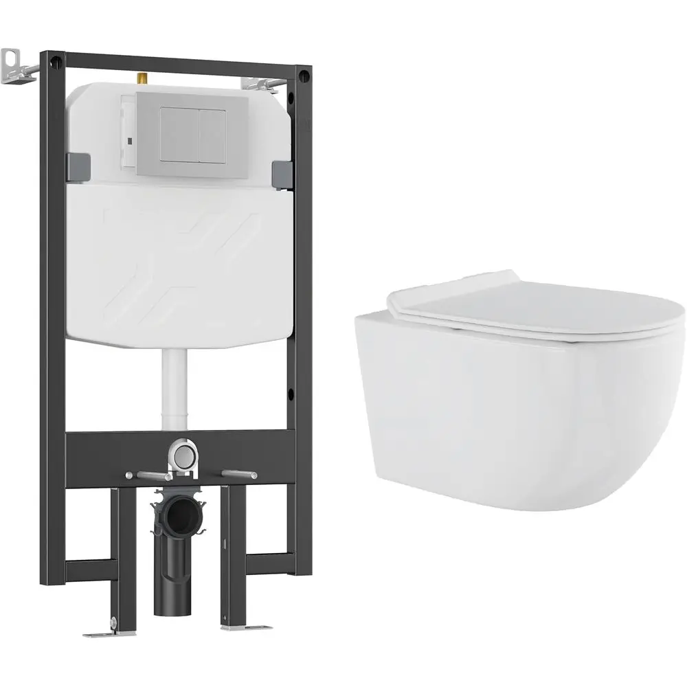 

Wall Hung Toilet with Tank, 2x4 In-Wall Toilet Tank Carrier, Wall Mounted Toilet Combo Set, Dual-Flush Plate Included, Floating