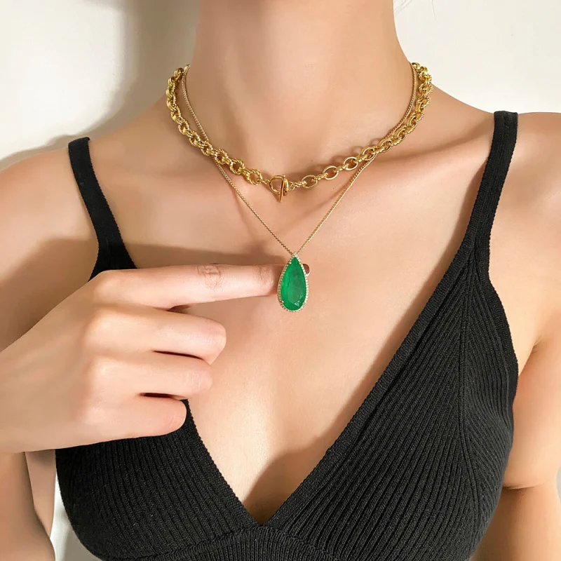 Jewelry hot sale: Ins-style European and American fashion, minimalist layered chain emerald set view 6