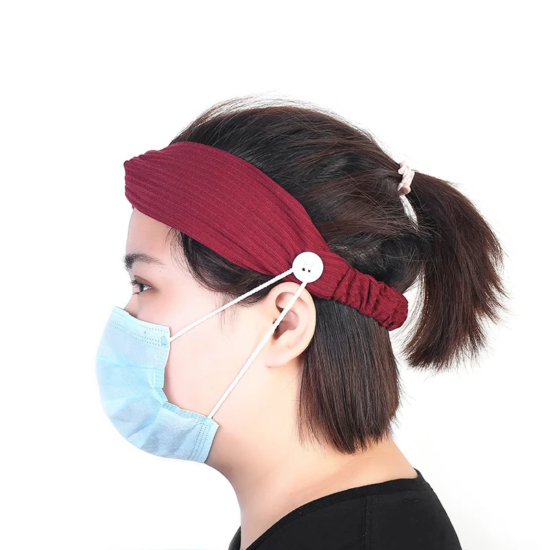 

Women Men Plain Turban Headbands Elastic Hair Band With Buttons For Mouth Mask Holder Adults Hairband Face Mask Fixed Extended