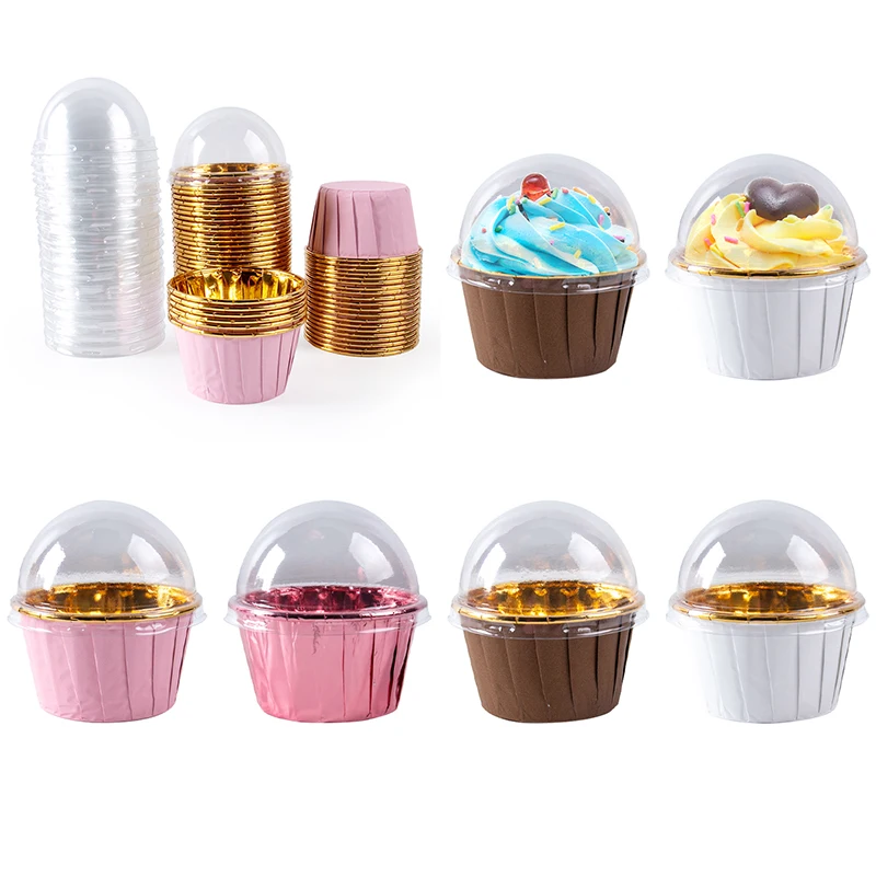 25/50pcs Gold Pink Disposable Muffin Cups With Lids Paper Cupcake Holder Cups Heat Resistant Baking Muffin Molds Cupcake Liners