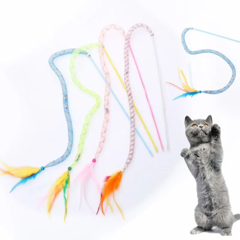 

Cat Toy Feather Cats Sticks Colorful Feathers Toys for Cats Teasing Cat Toys Interactive Kitten Stick with Bell Pet Products