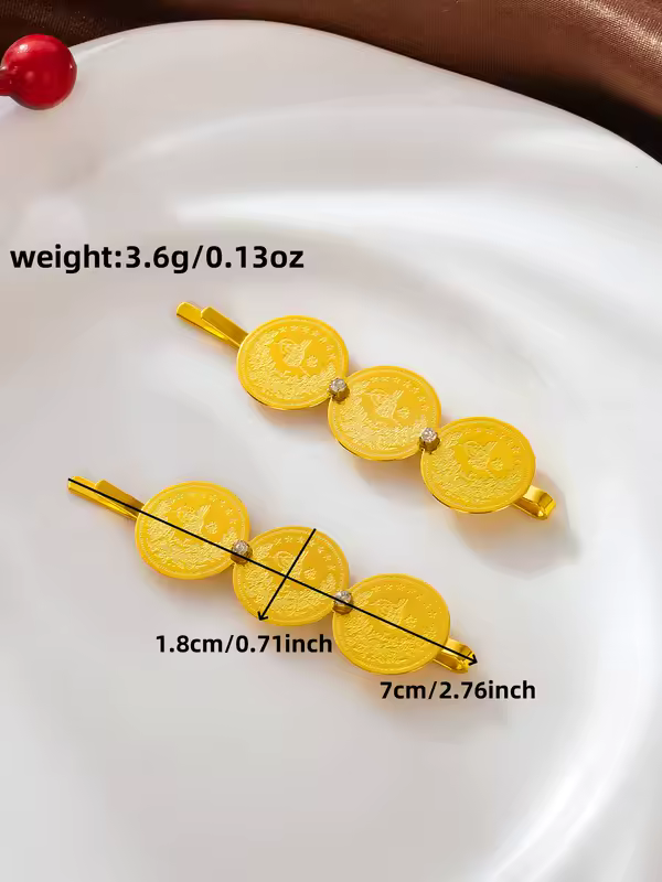 A Pair Of Fashionable Hairpin Coin Tassel Gold Simple-edge Clip Ladies' accessory Single Clip - Image 6